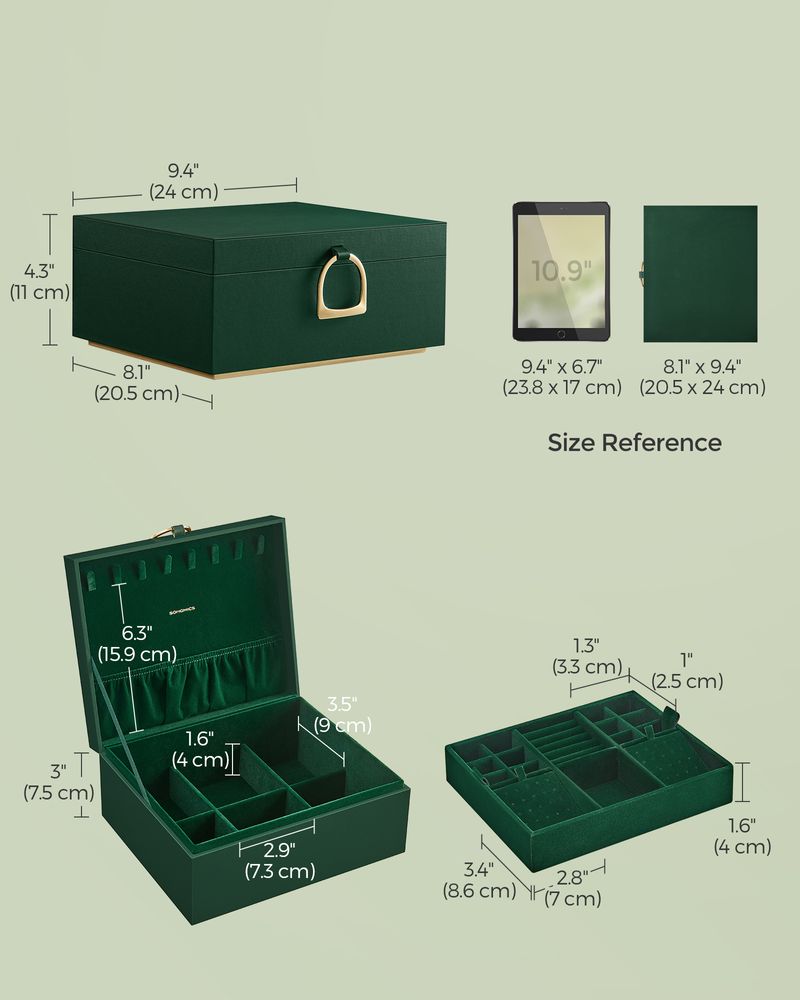 SONGMICS 2-Layer Jewelry Box with Handle and Removable Jewelry Tray