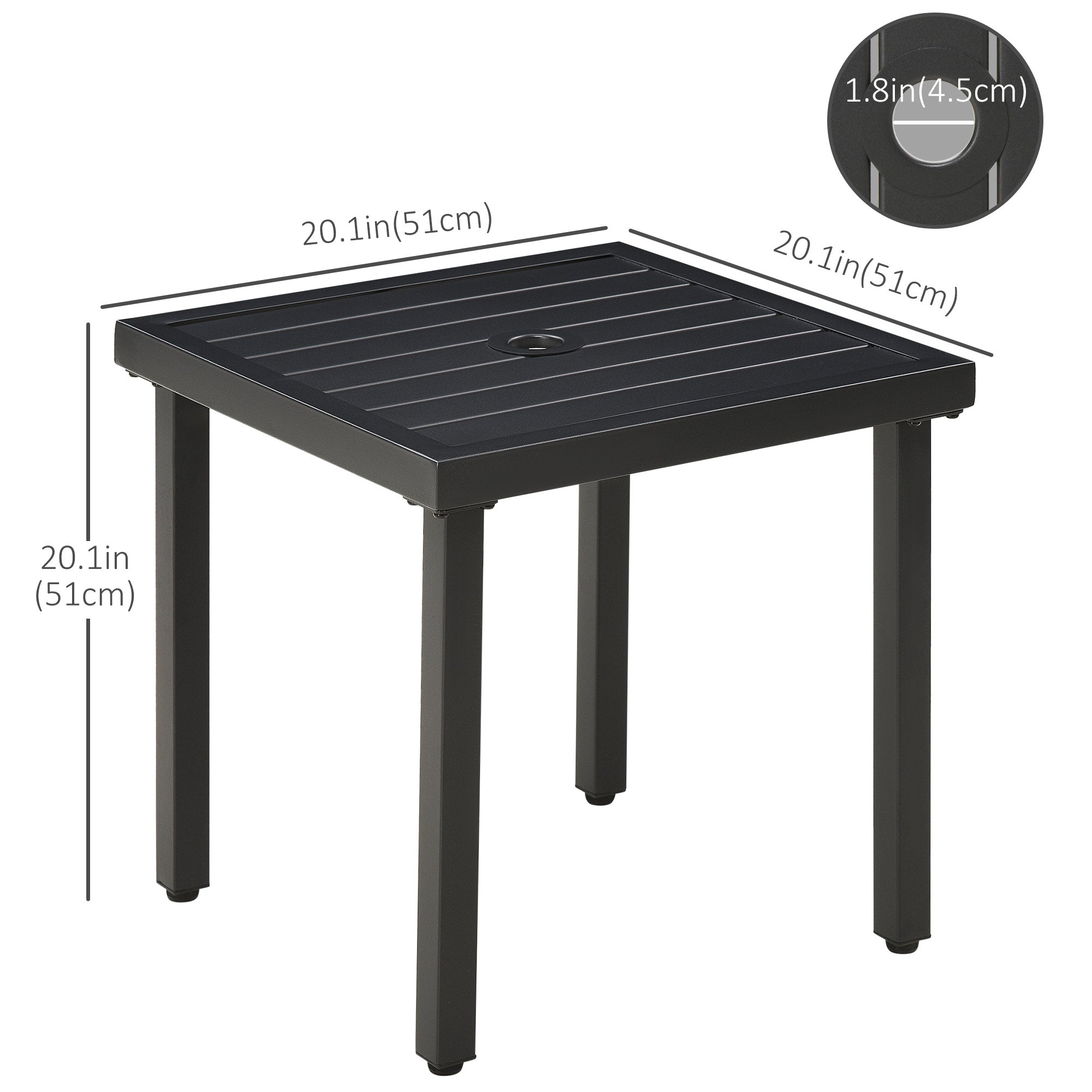 Outsunny Patio Side Table with Umbrella Hole Steel Frame Small Coffee Table Black