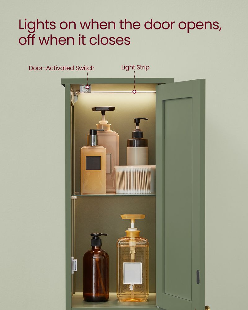 VASAGLE Tall Bathroom Cabinet with Lights