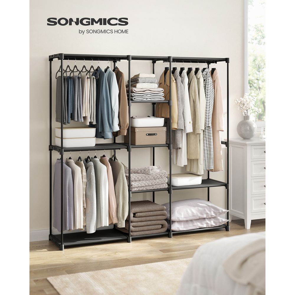 SONGMICS Freestanding Closet Organizer with Shelves, Hanging Rods
