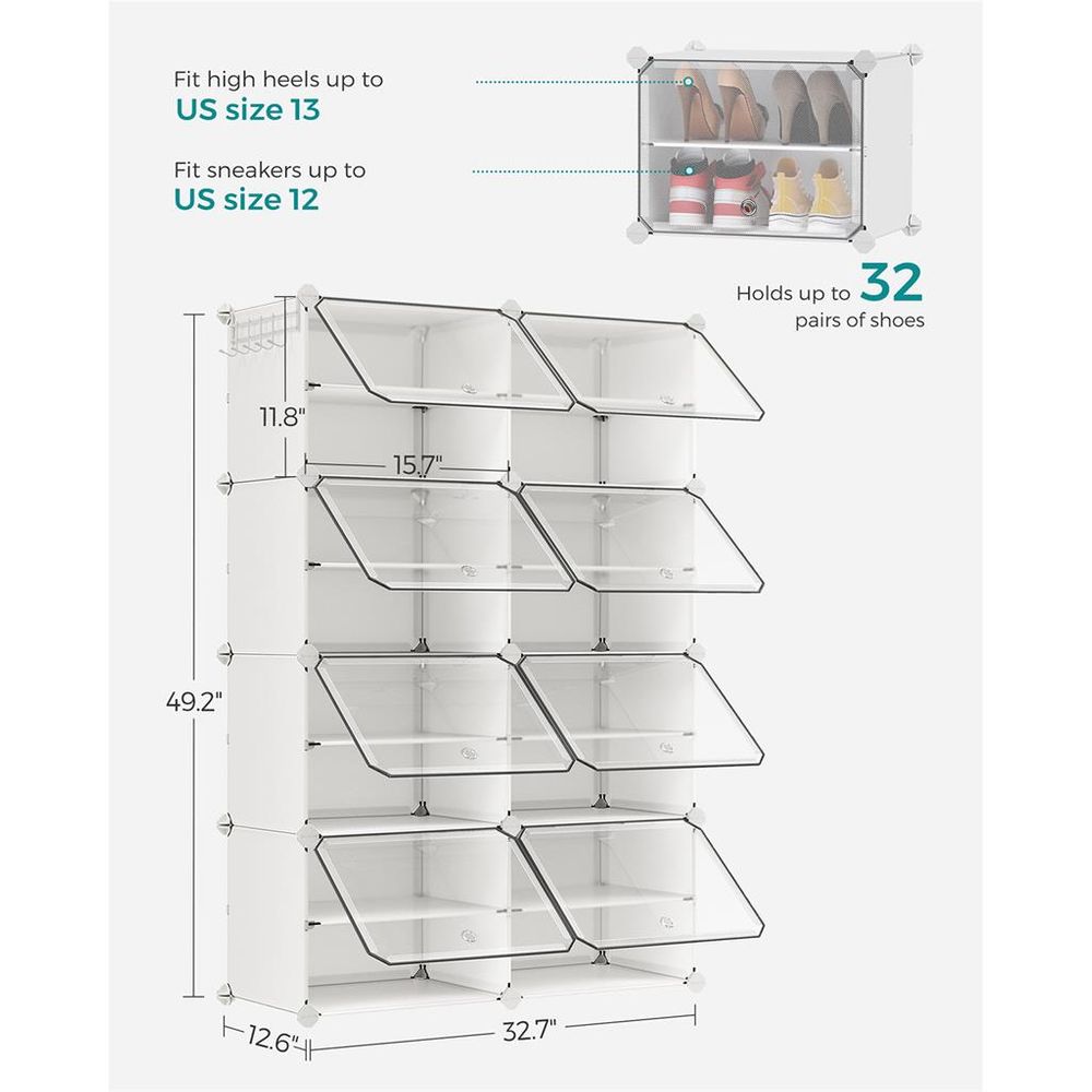 SONGMICS Cubes Plastic Shoe Rack with Doors, Holds Up to 16 to 48 Pair of Shoes