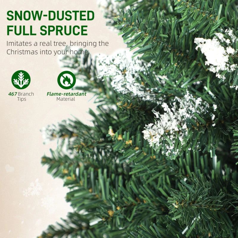 HOMCOM 6ft Frosted Pre-Lit Christmas Tree – Full Spruce with Dual Colour LED Lights, Hinged Design, Easy Assembly