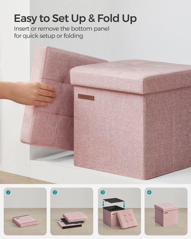 SONGMICS 11.8 Inches Small Folding Storage Ottoman Cube