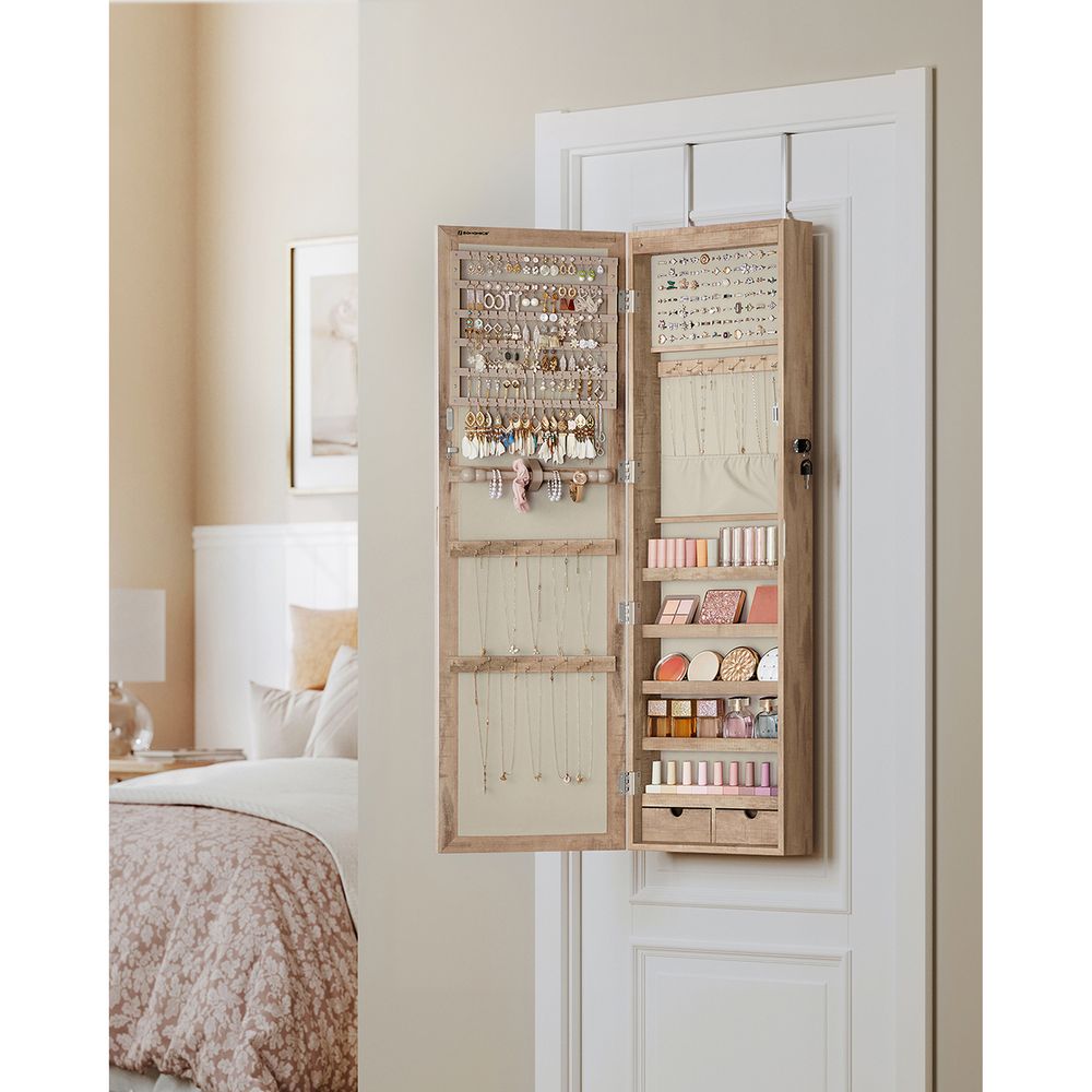 SONGMICS Lockable Wall or Door Mounted Jewelry Armoire Organizer with Mirror