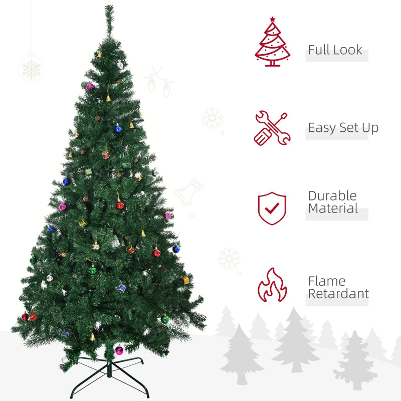 HOMCOM Green Artificial Christmas Tree with Ornaments, Holiday Xmas Decoration for Home, Office & Party