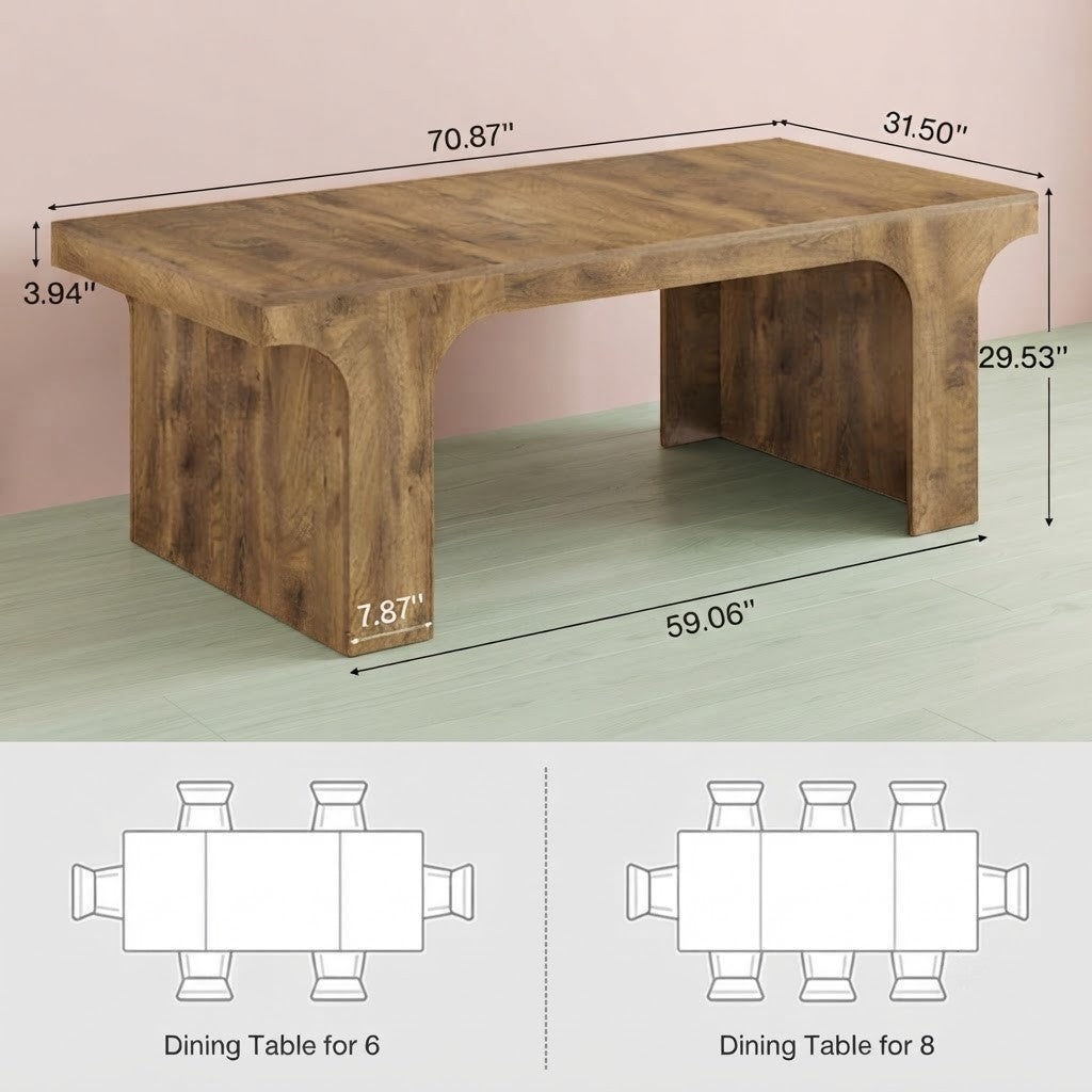 70.87" Farmhouse Dining Table, Rectangular Kitchen Table for 6-8 People, Rustic Wood Dining Table with Sled-Style Legs