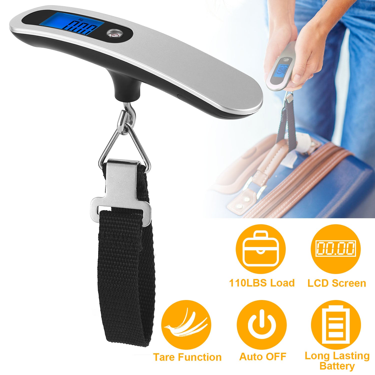 Portable Digital Luggage Scale 50kg/10g LCD Hanging Luggage Scale Electronic Digital Weight Scale for Travel Household