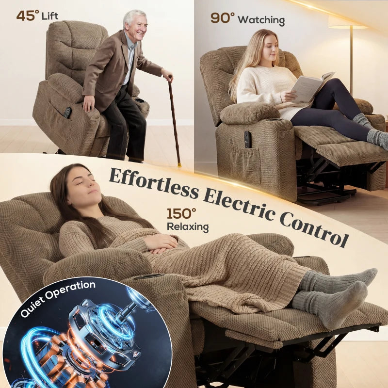 Power Recliner Chair with Massage, Electric Lift Chair for Elderly with Side Pockets, Cup Holders, Remote, Brown