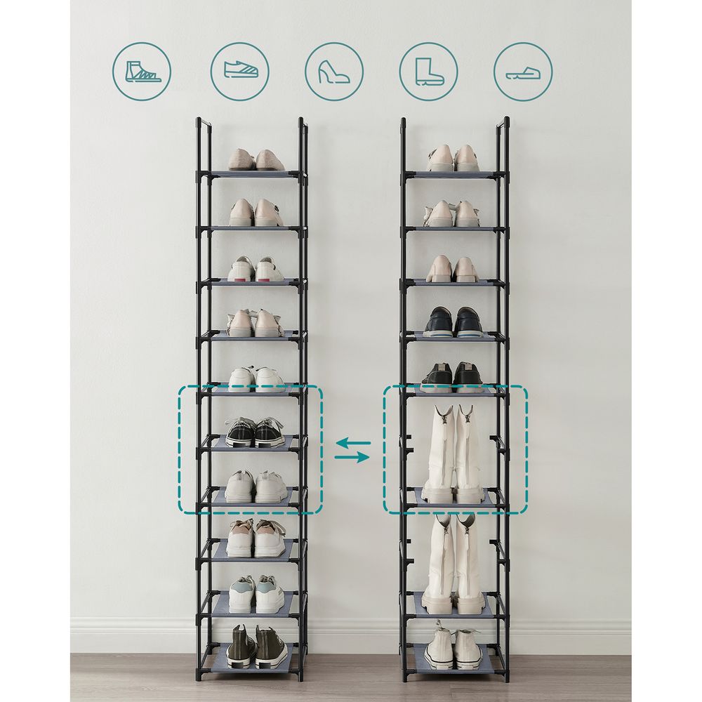 SONGMICS 10-Tier Shoe Shelf with Metal Frame