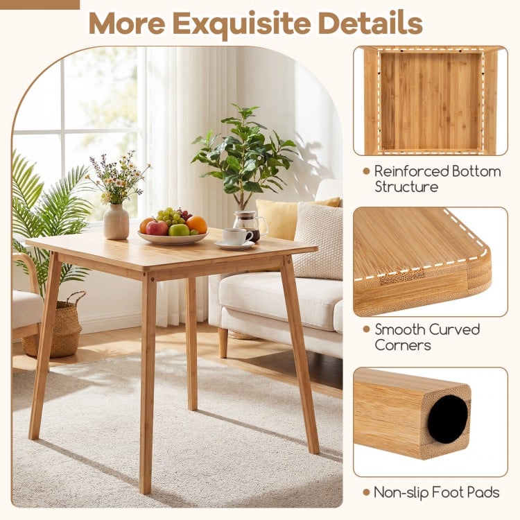 27.5 Inch Square Bamboo Dining Table for 2-4 People-Natural