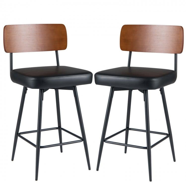 27 Inch Padded Counter Barstools Set of 2 with Metal Legs-Black