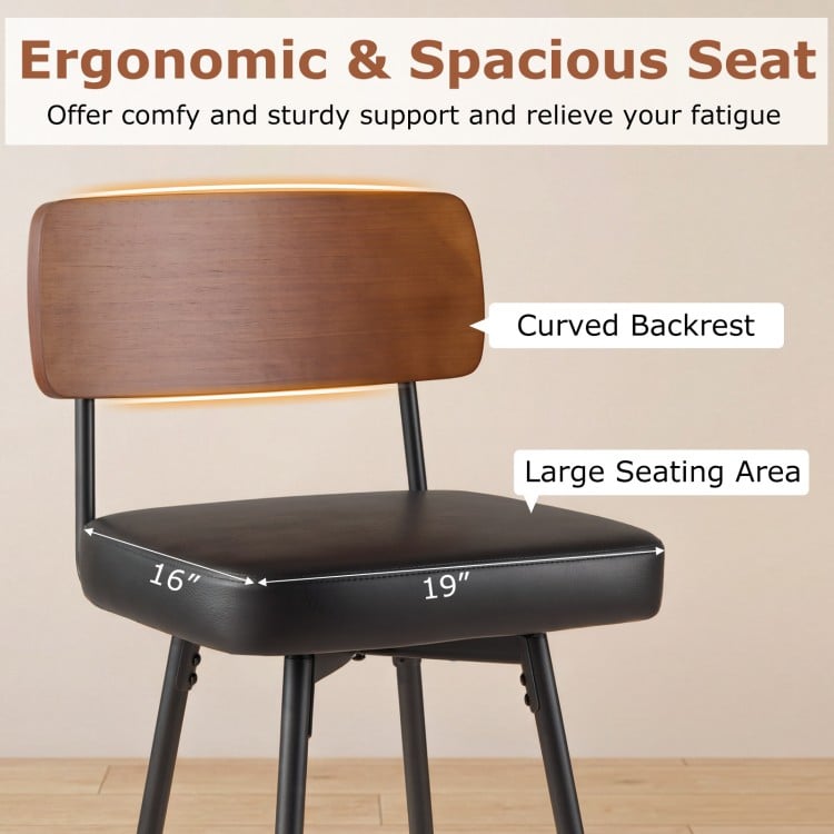 27 Inch Padded Counter Barstools Set of 2 with Metal Legs-Black