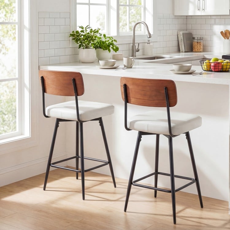 27 Inch Padded Counter Barstools Set of 2 with Metal Legs-White