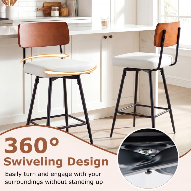 27 Inch Padded Counter Barstools Set of 2 with Metal Legs-White