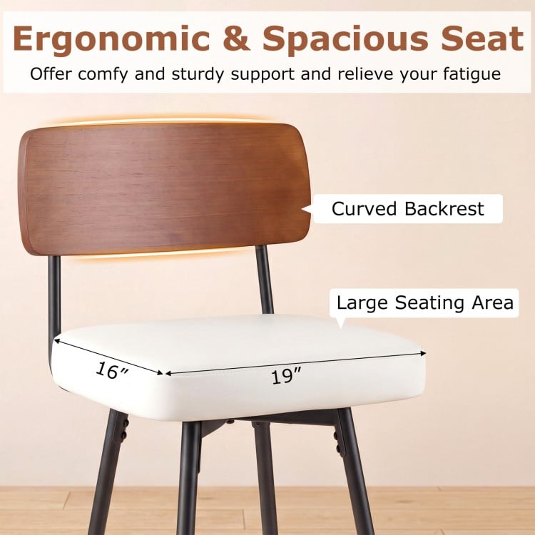 27 Inch Padded Counter Barstools Set of 2 with Metal Legs-White