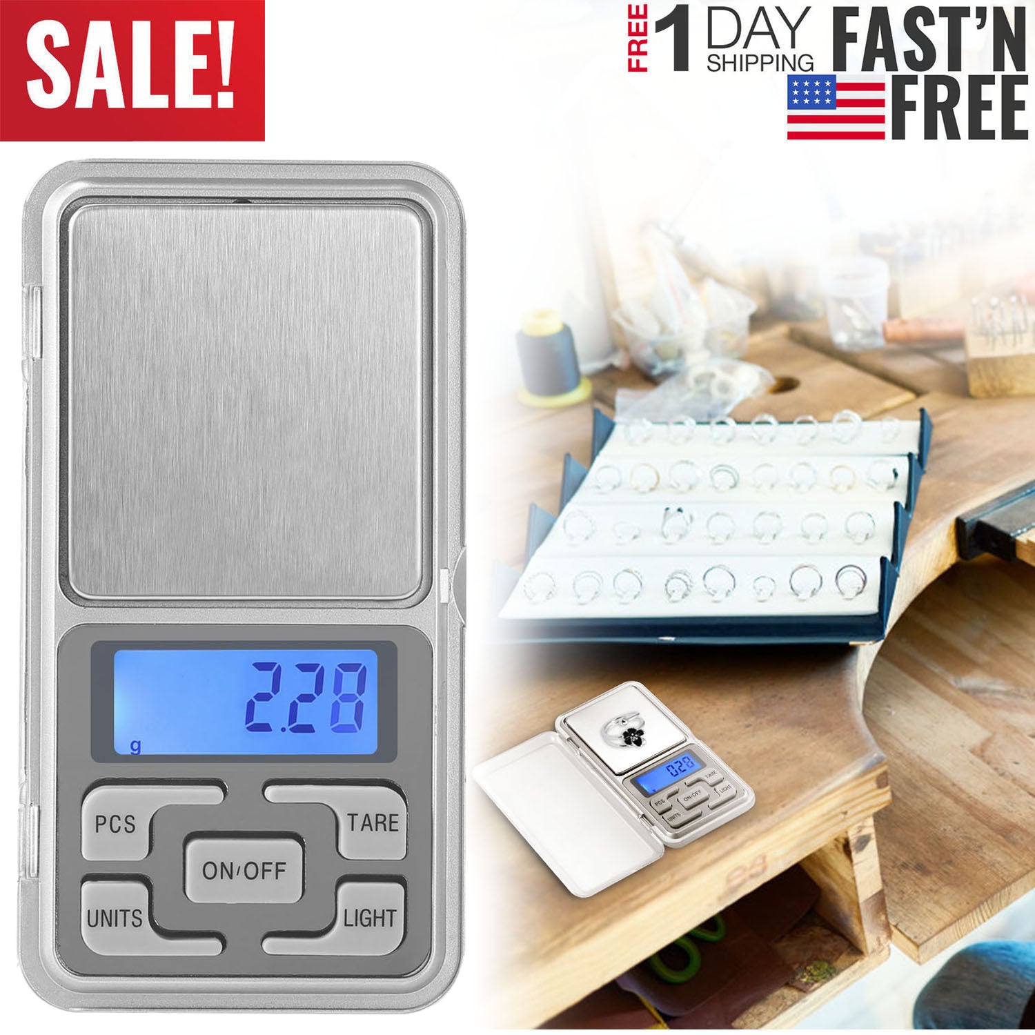 200g x 0.01g Digital Scale Pocket Jewelry Scale Kitchen Electronic Scale Tare Function w/ 5 Units LCD Backlit Display Auto-Off Tare Pcs Function