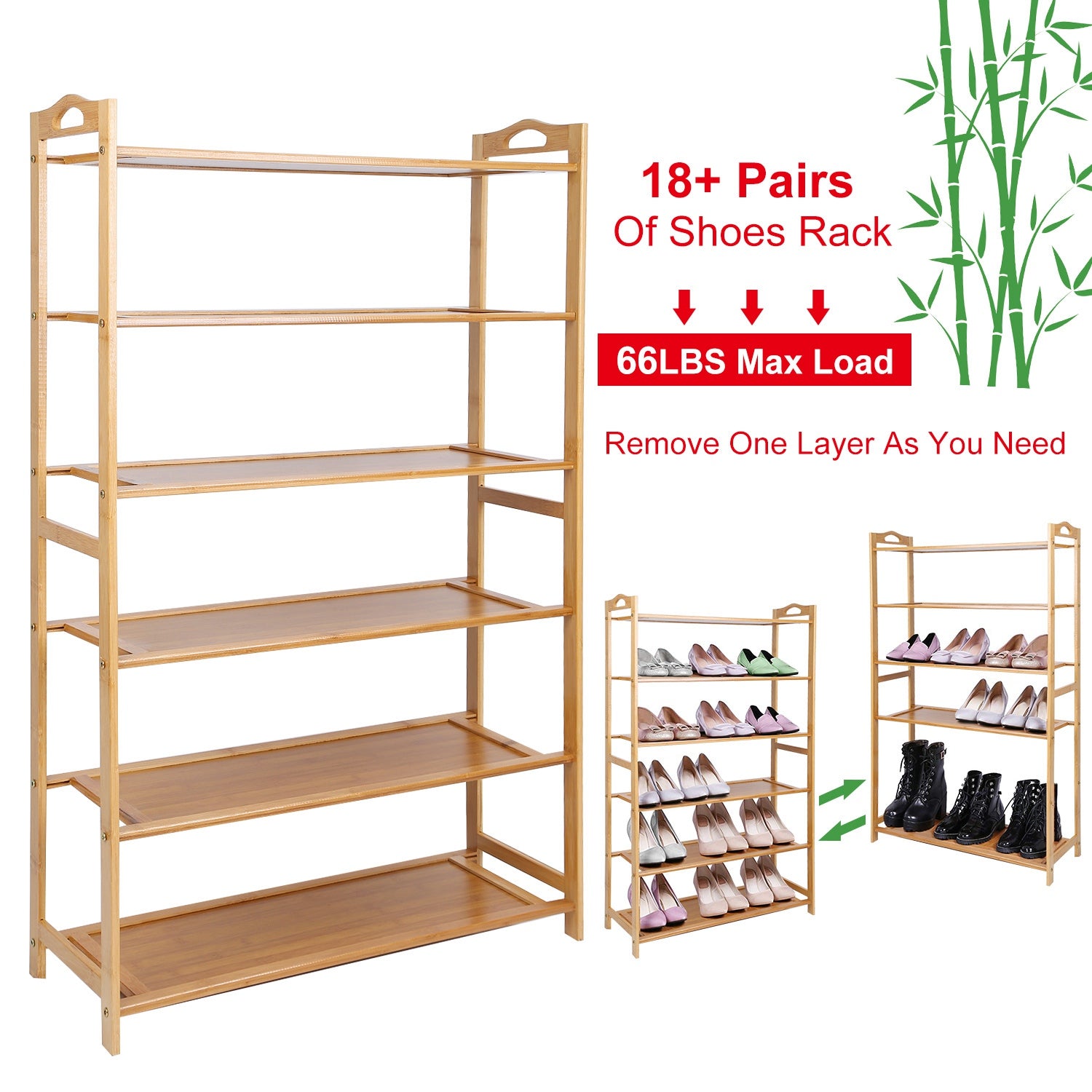 6 Tier Bamboo Shoe Rack Organizer Shoe Self Storage Entryway Standing Shelf Shoe Tower