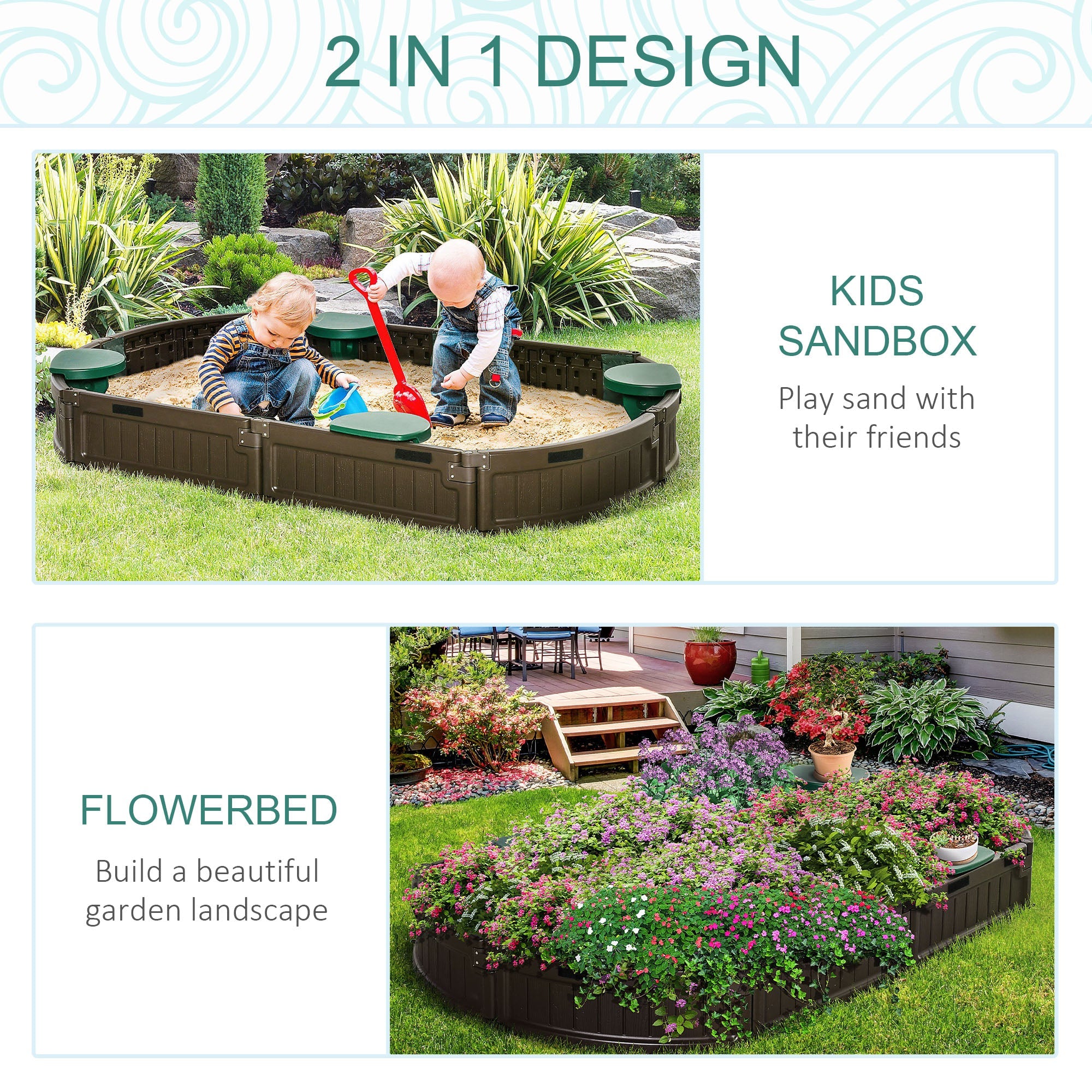 Outsunny Childrens Sandbox with Canopy Cover Corner Seats Easy Assembly Outdoor Sand Play Area for Garden Backyard