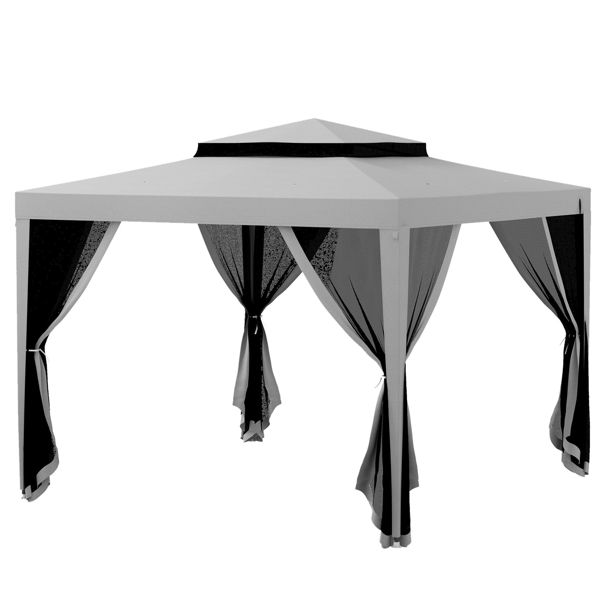 Outsunny Outdoor Canopy Tent Party Tent 10'x10' with Mesh Netting Double Tier Roof Backyard Garden Patio Light Grey