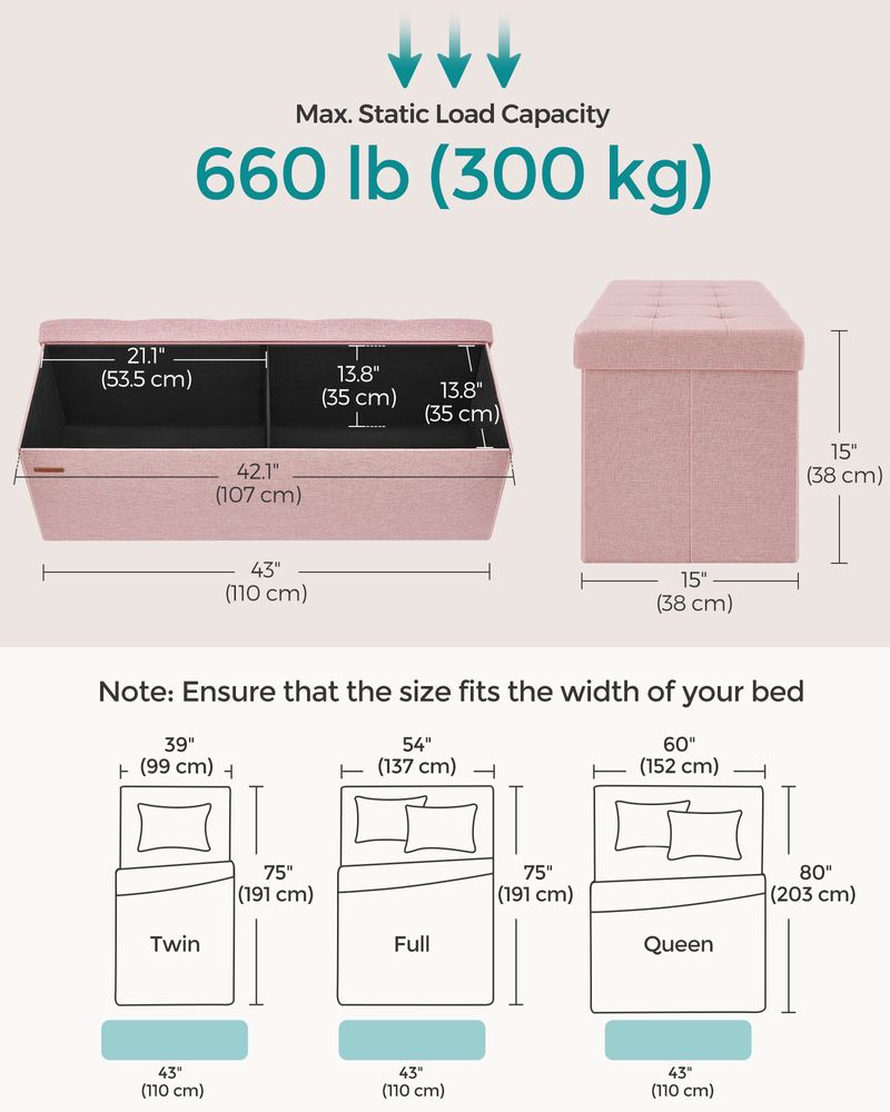SONGMICS MAZIE Collection 43'' Folding Storage Ottoman Bench