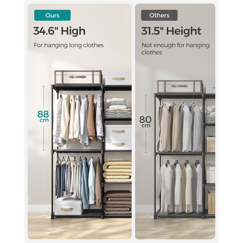 SONGMICS Freestanding Closet Organizer with Shelves, Hanging Rods