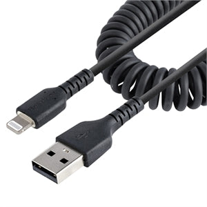 50cm/20in USB to Lightning Cable, MFi Certified, Coiled iPhone Charger Cable, Black, Durable TPE Jacket Aramid Fiber