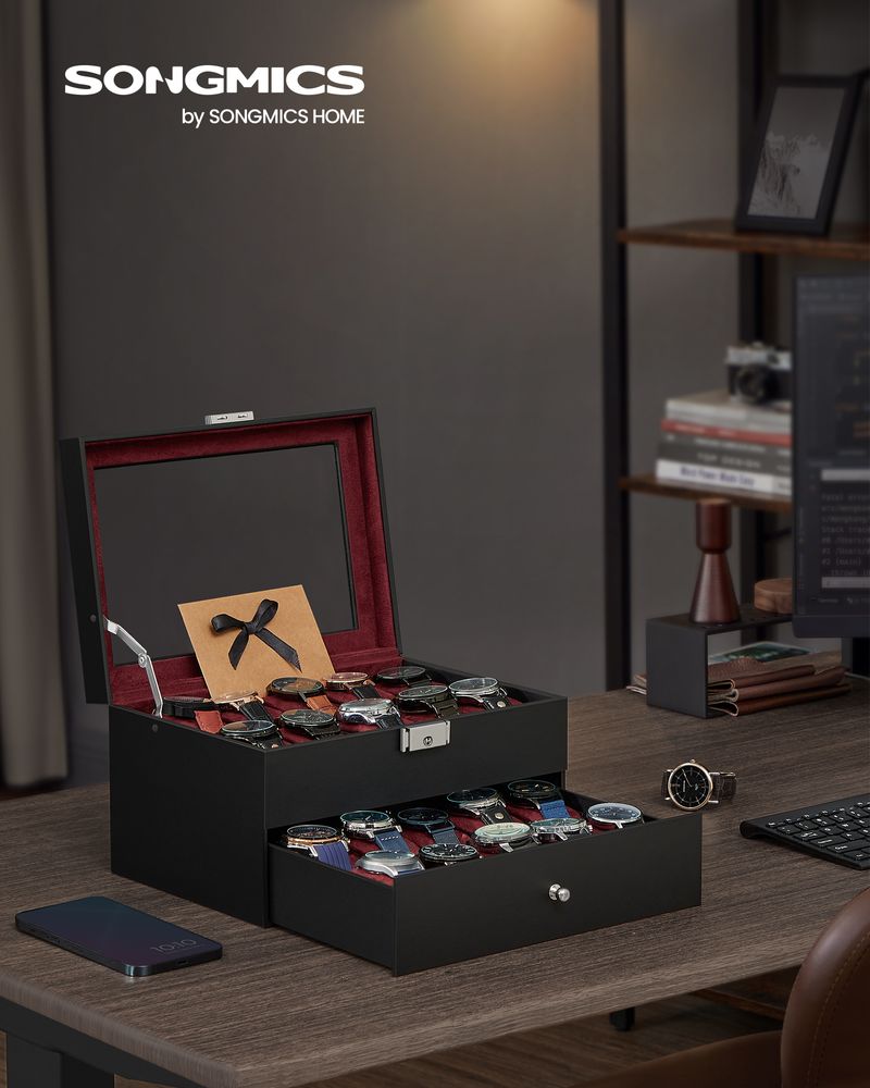SONGMICS 16 & 20-Slot Watch Box with Glass Lid