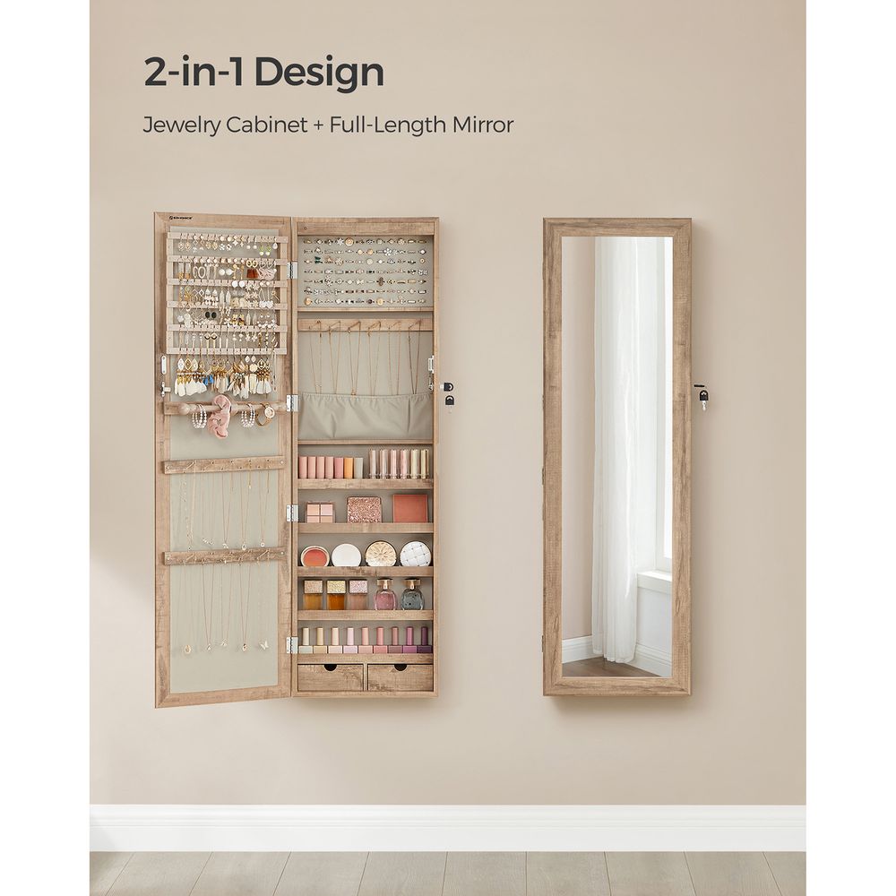 SONGMICS Lockable Wall or Door Mounted Jewelry Armoire Organizer with Mirror