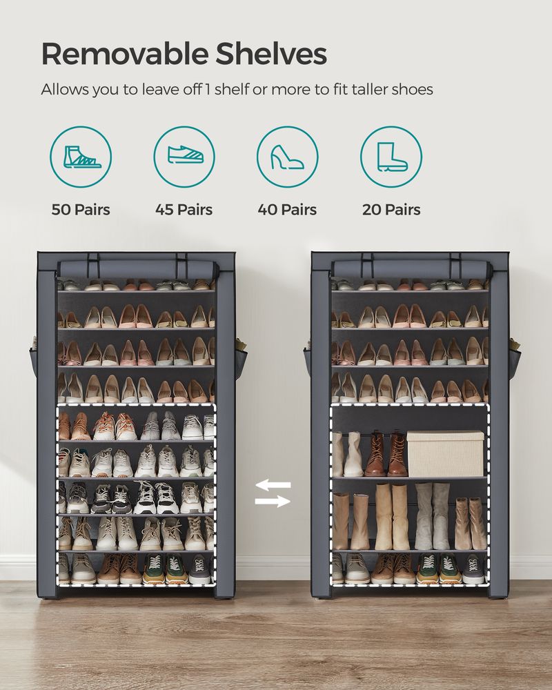 SONGMICS 9 Tier Shoe Rack with Nonwoven Fabric Cover