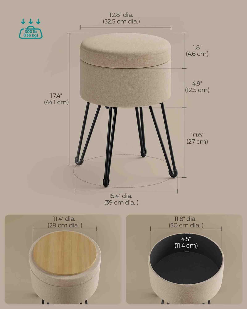 SONGMICS Small Ottoman Stool with Storage