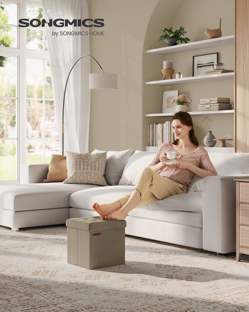 SONGMICS 11.8 Inches Small Folding Storage Ottoman Cube