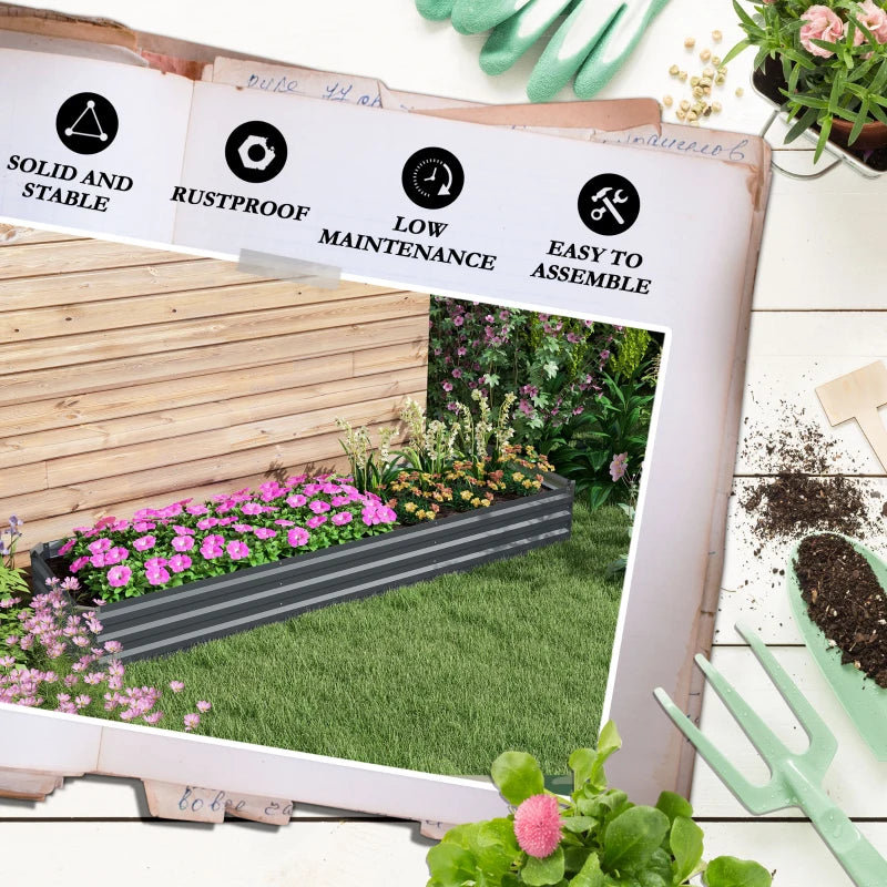 8'x2'x1' Galvanized Raised Bed, Large Elevated Planter Box for Growing Flowers, Herbs and Vegetables, Dark Grey