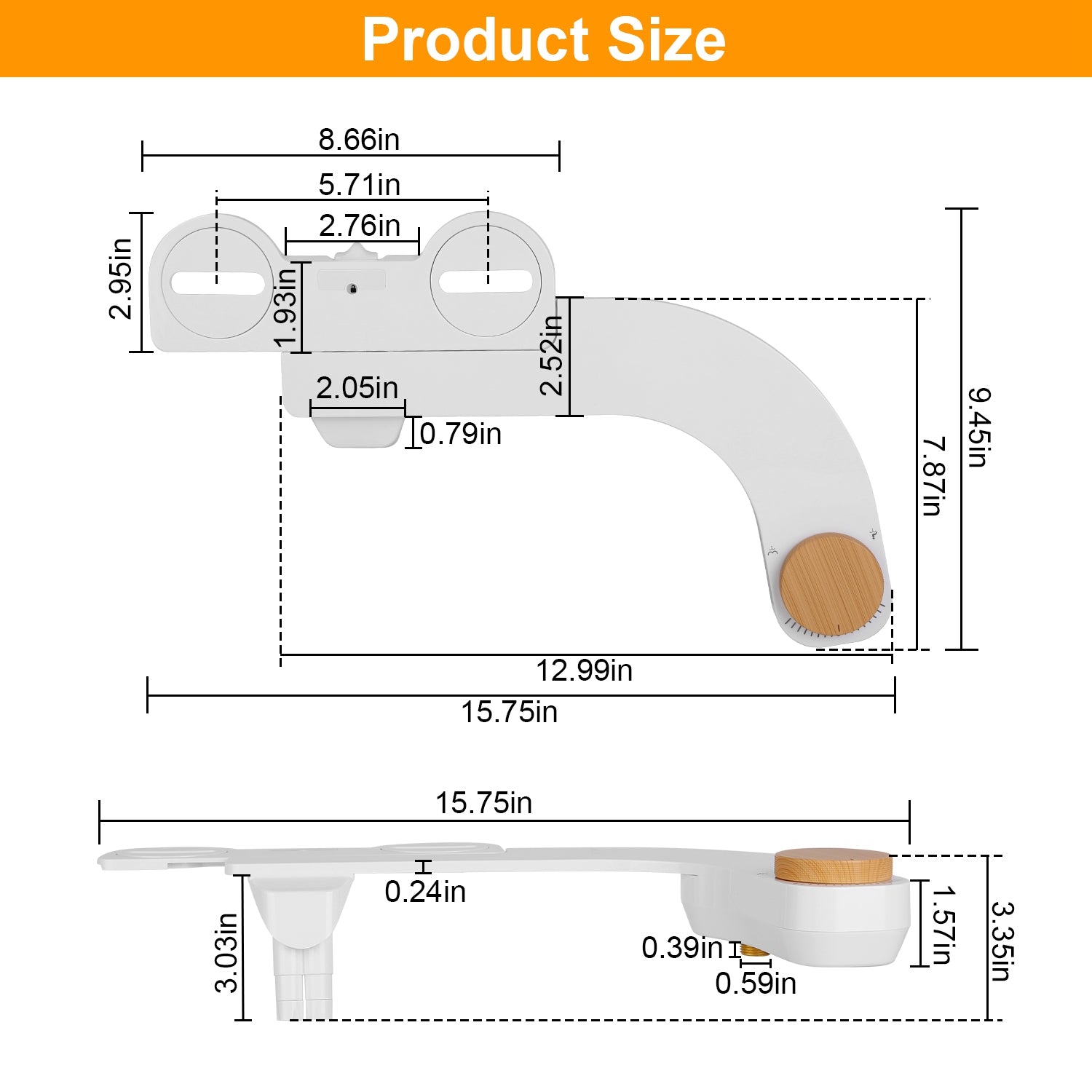 Bidet Attachment Non-Electric Fresh Water Bidet Sprayer Toilet Seat Attachment with Dual Nozzles Water Flow Control