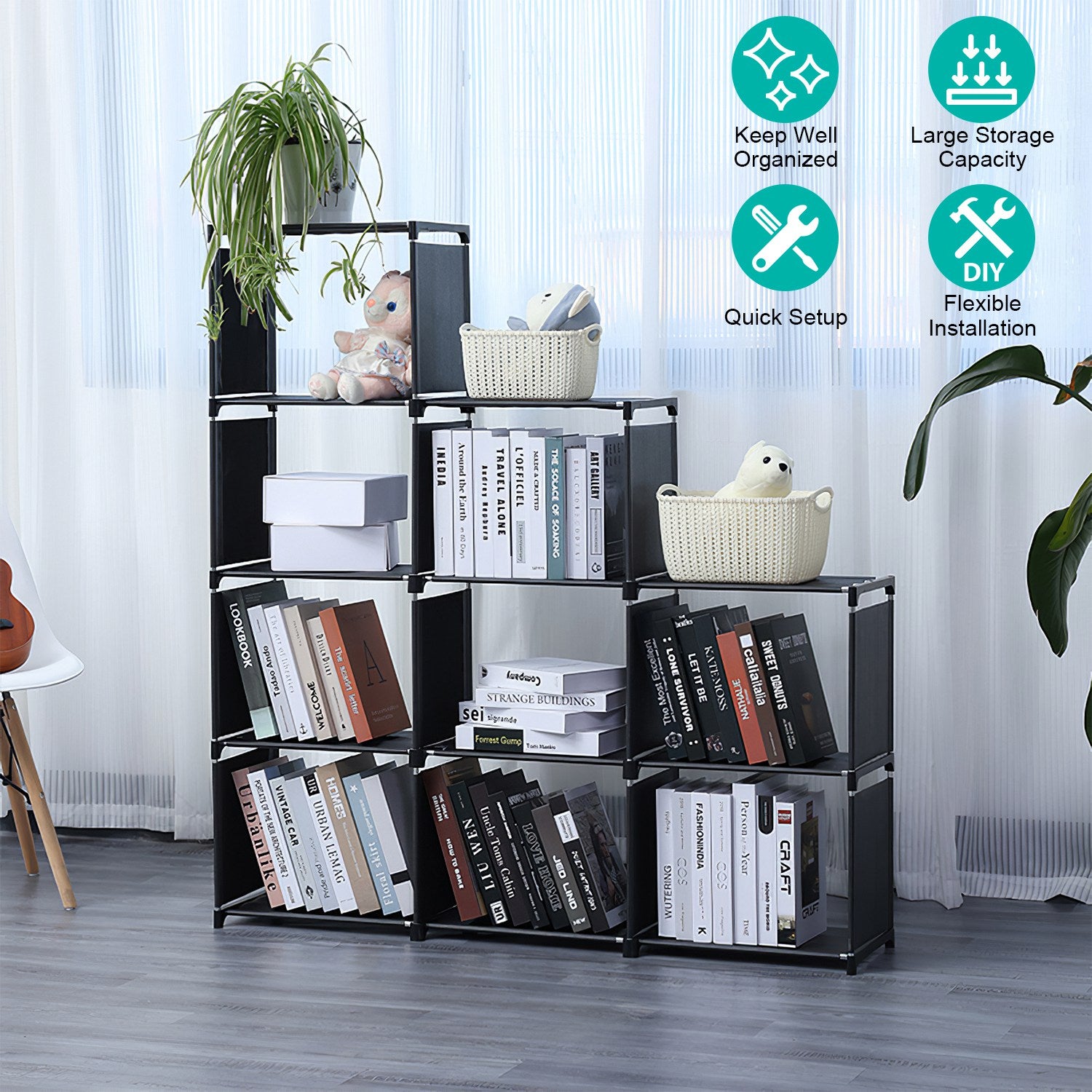 Cube Storage Organizer 9 Cubes Closet Shelves Cabinet Bookcase Non-Woven Fabric Cube Shelf for Living Room Bedroom Office