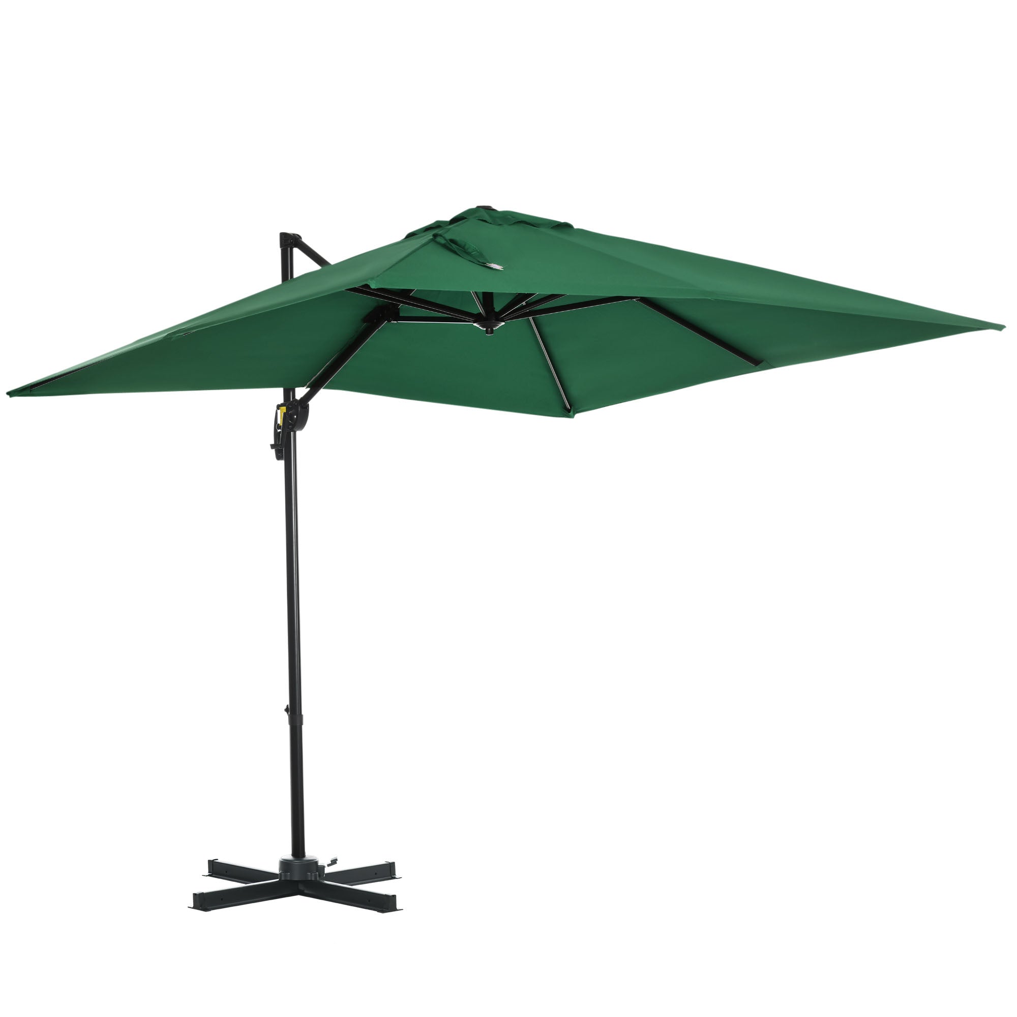 Outsunny Square Hanging Offset Patio Umbrella: 8'x8' Aluminum Cantilever Crank Parasol with 360° Rotation & Cross Base, Green