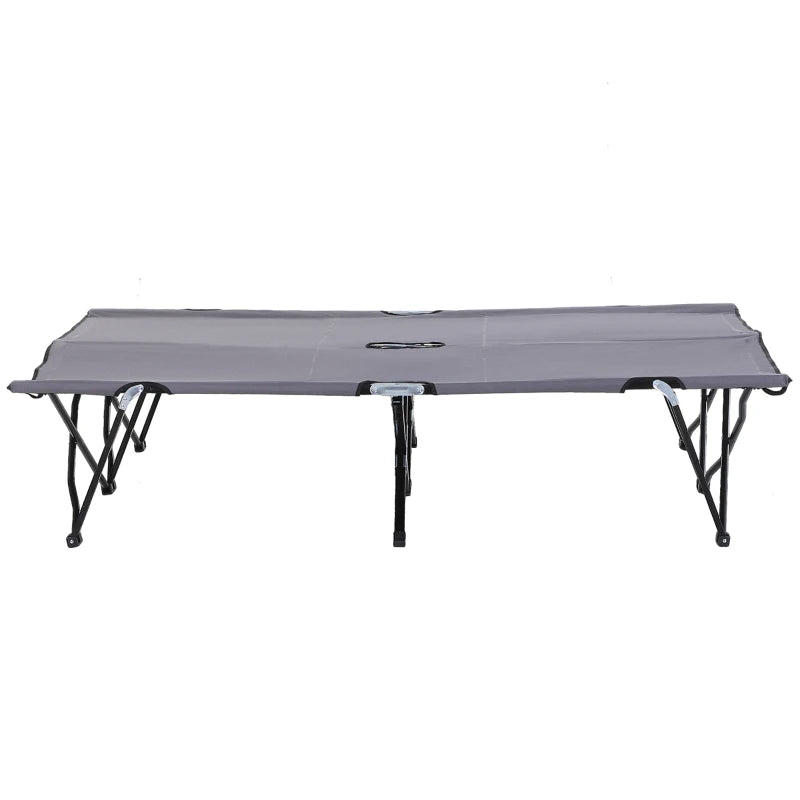 76" Two Person Folding Camping Cot Outdoor Portable Double Cot Wide Military Sleeping Bed w/ Carrying Bag Grey