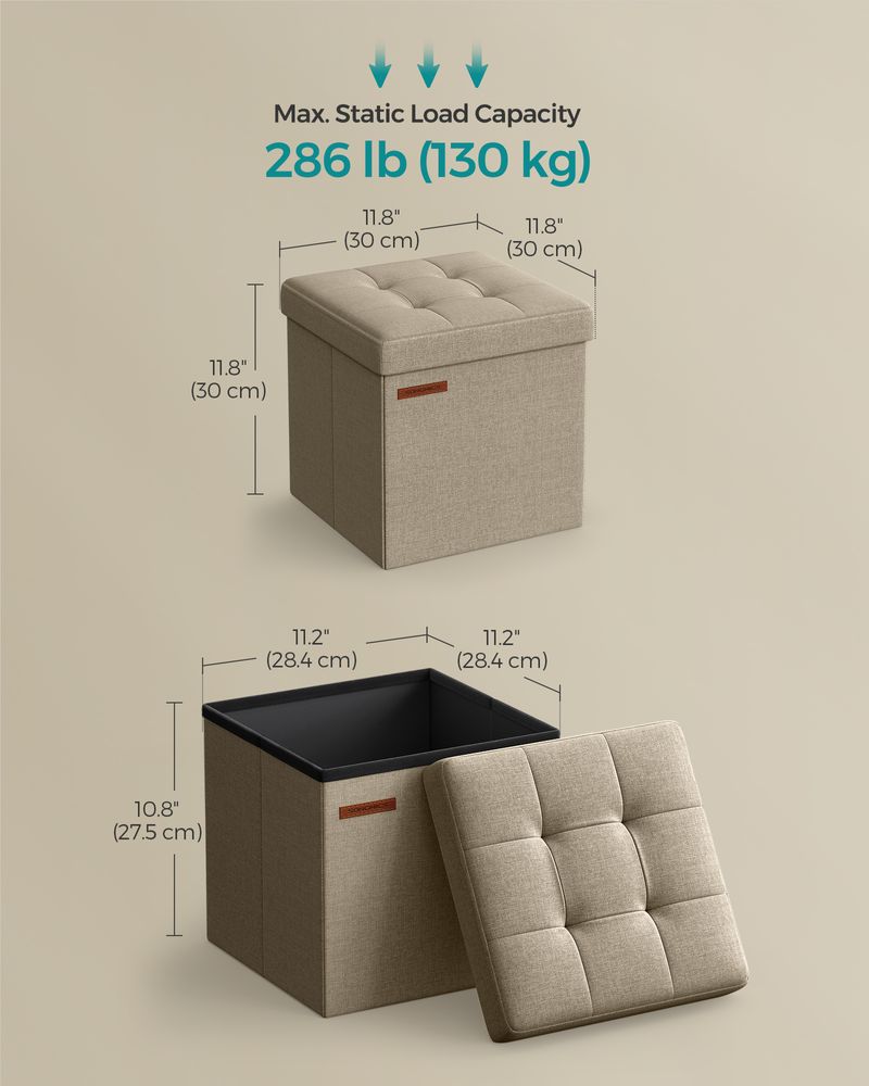 SONGMICS 11.8 Inches Small Folding Storage Ottoman Cube
