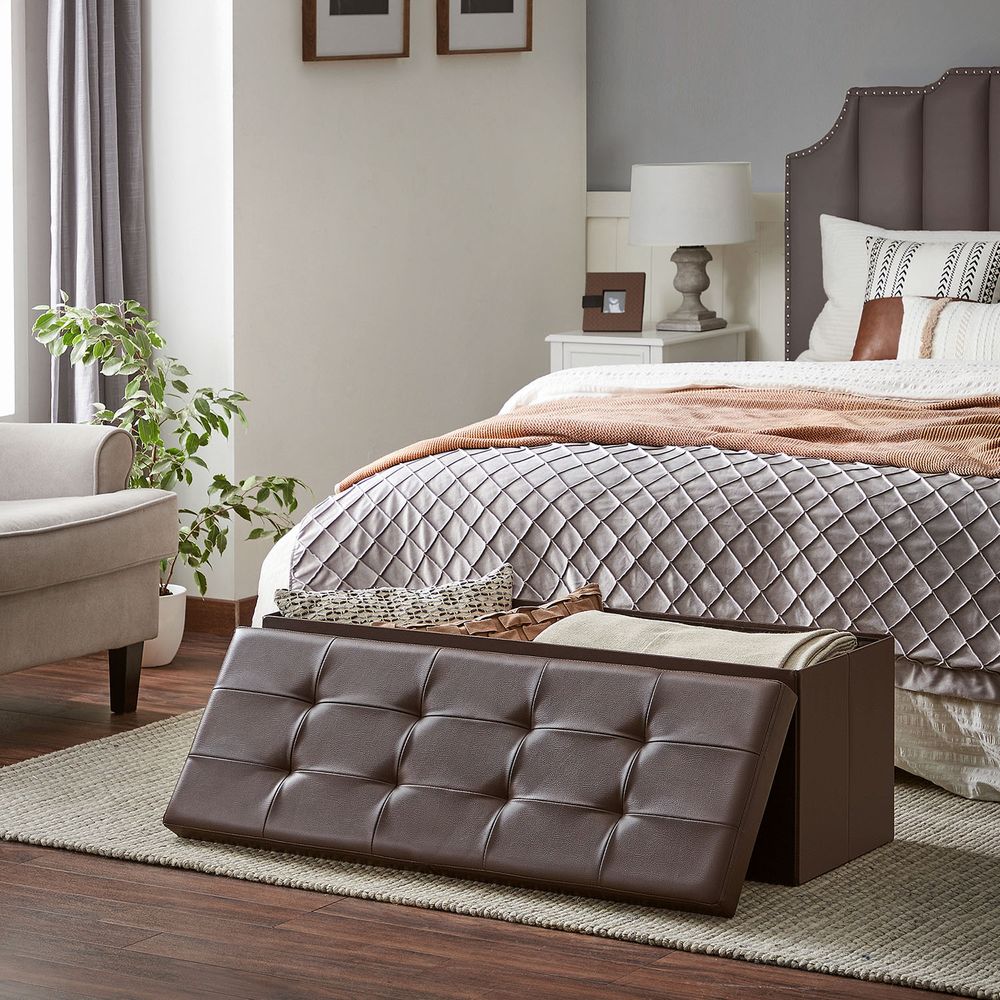 SONGMICS Folding Storage Ottoman Bench with Flipping Lid