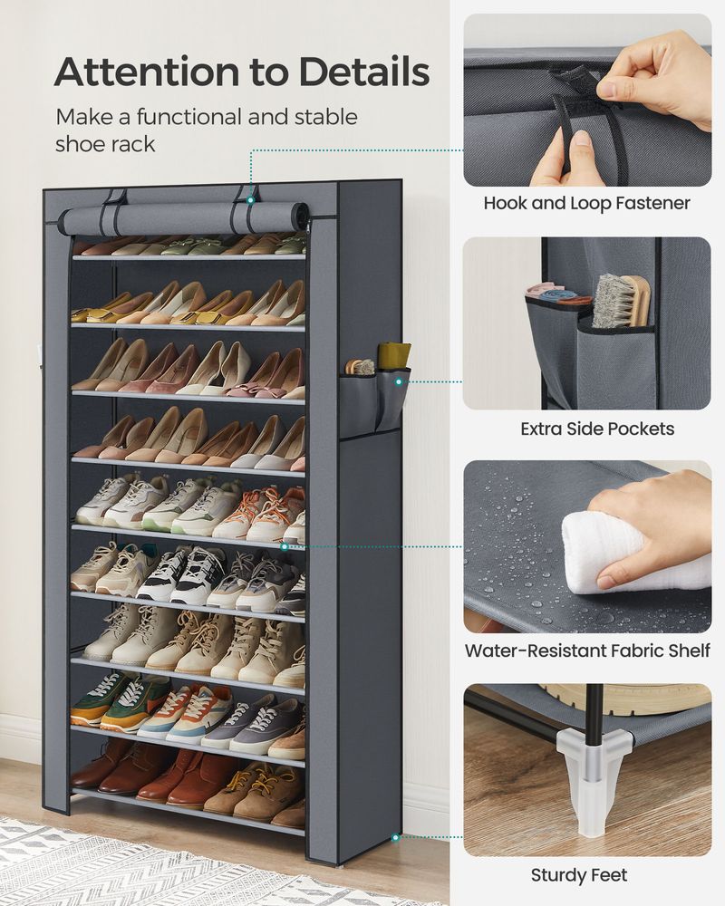 SONGMICS 9 Tier Shoe Rack with Nonwoven Fabric Cover