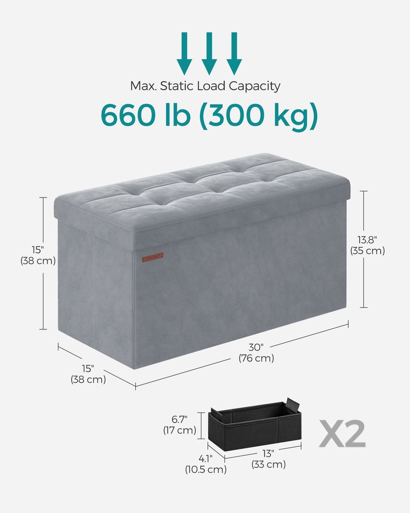 SONGMICS Storage Ottoman Bench with Storage Chest, Load up to 660 lb