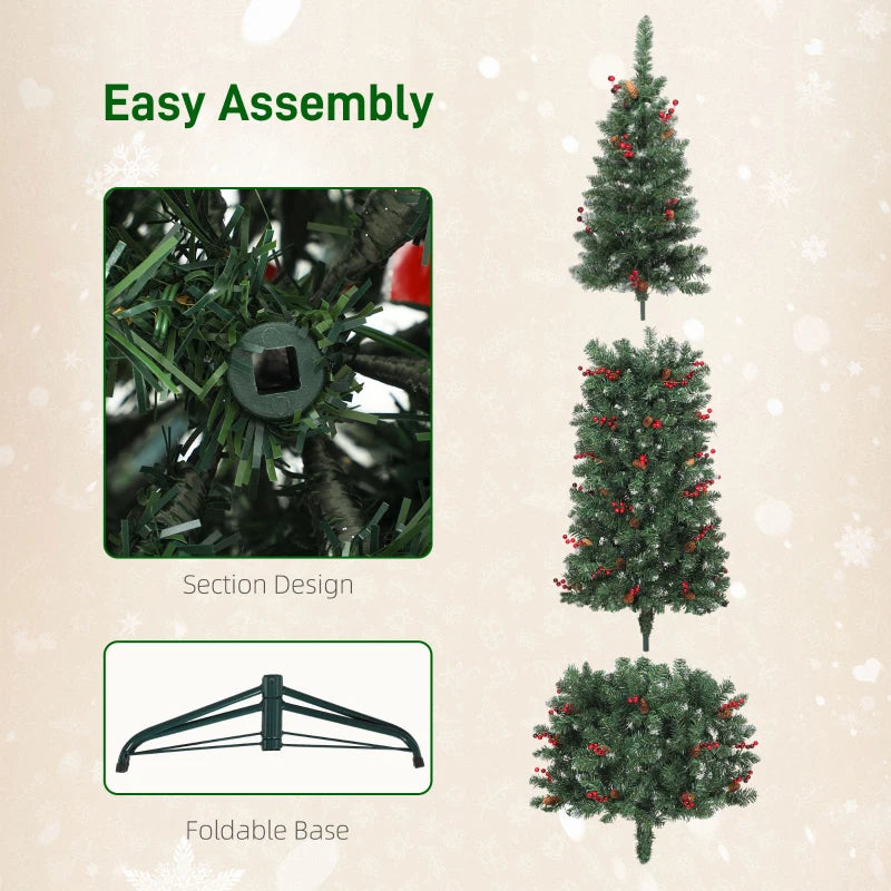 HOMCOM 5FT Prelit Pencil Christmas Tree with LED Lights, Slim Silver Glitter Xmas Tree with Dense Branches & 8 Lighting Modes
