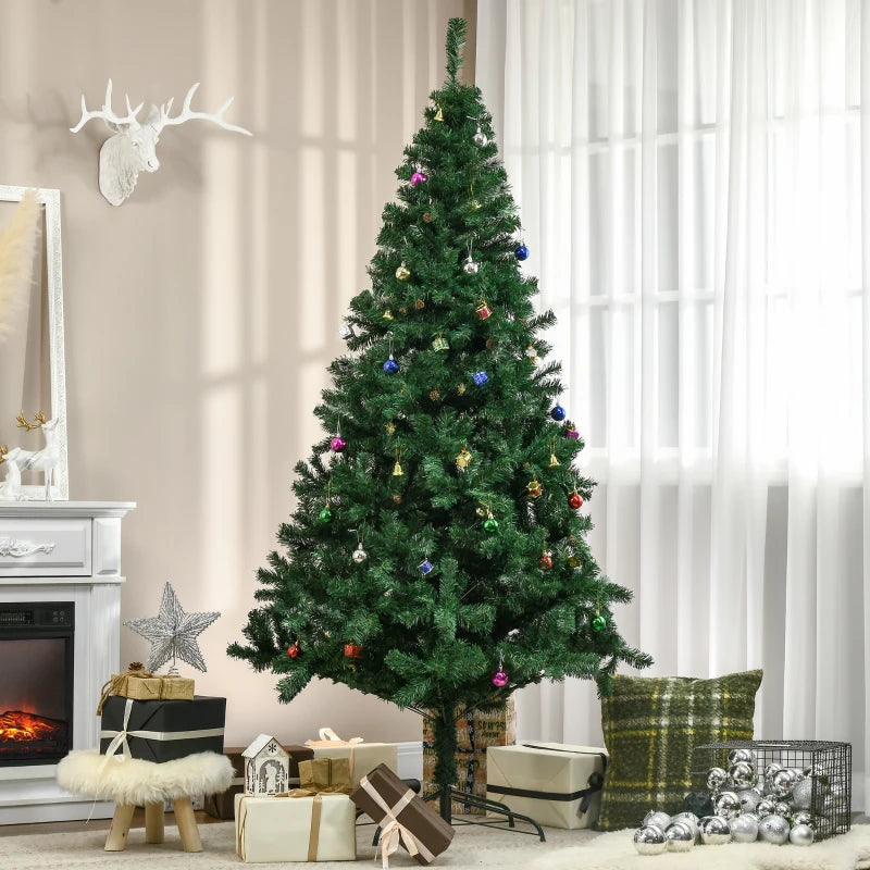 HOMCOM Green Artificial Christmas Tree with Ornaments, Holiday Xmas Decoration for Home, Office & Party