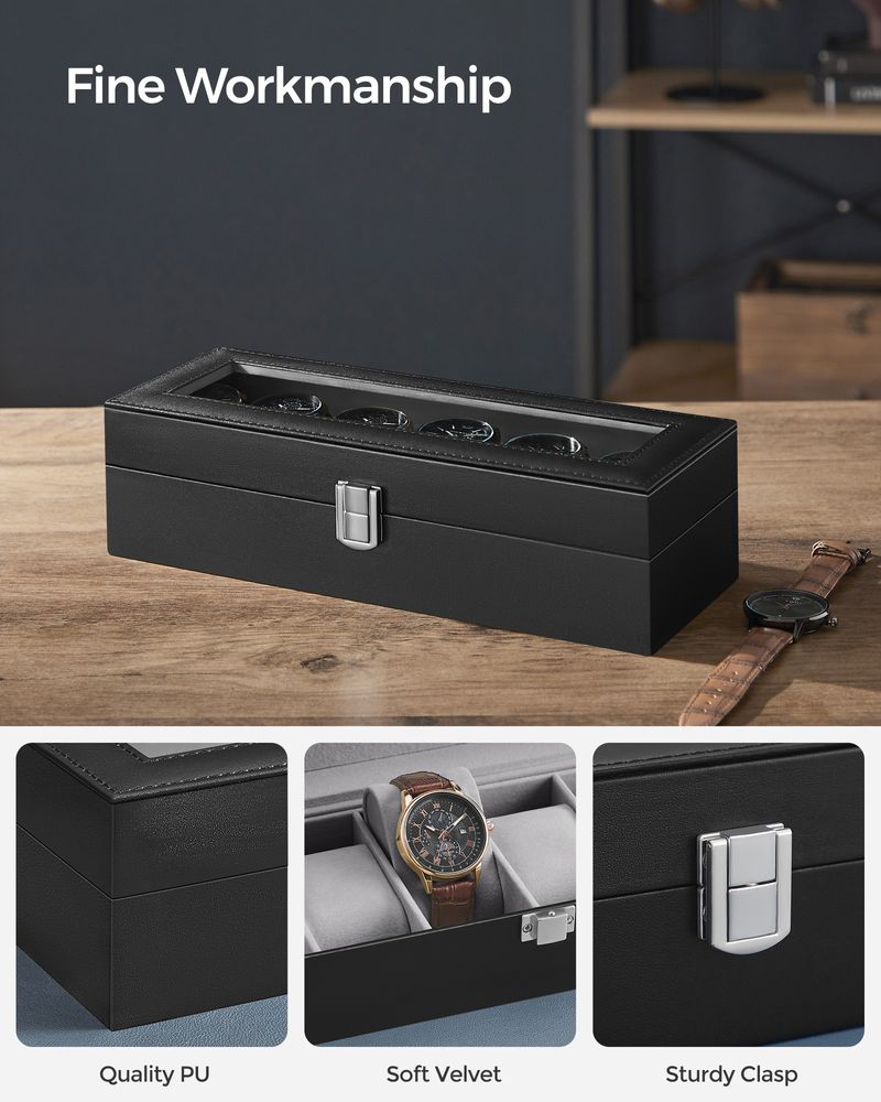 SONGMICS 6 & 12-Slot Watch Box with Large Glass Lid