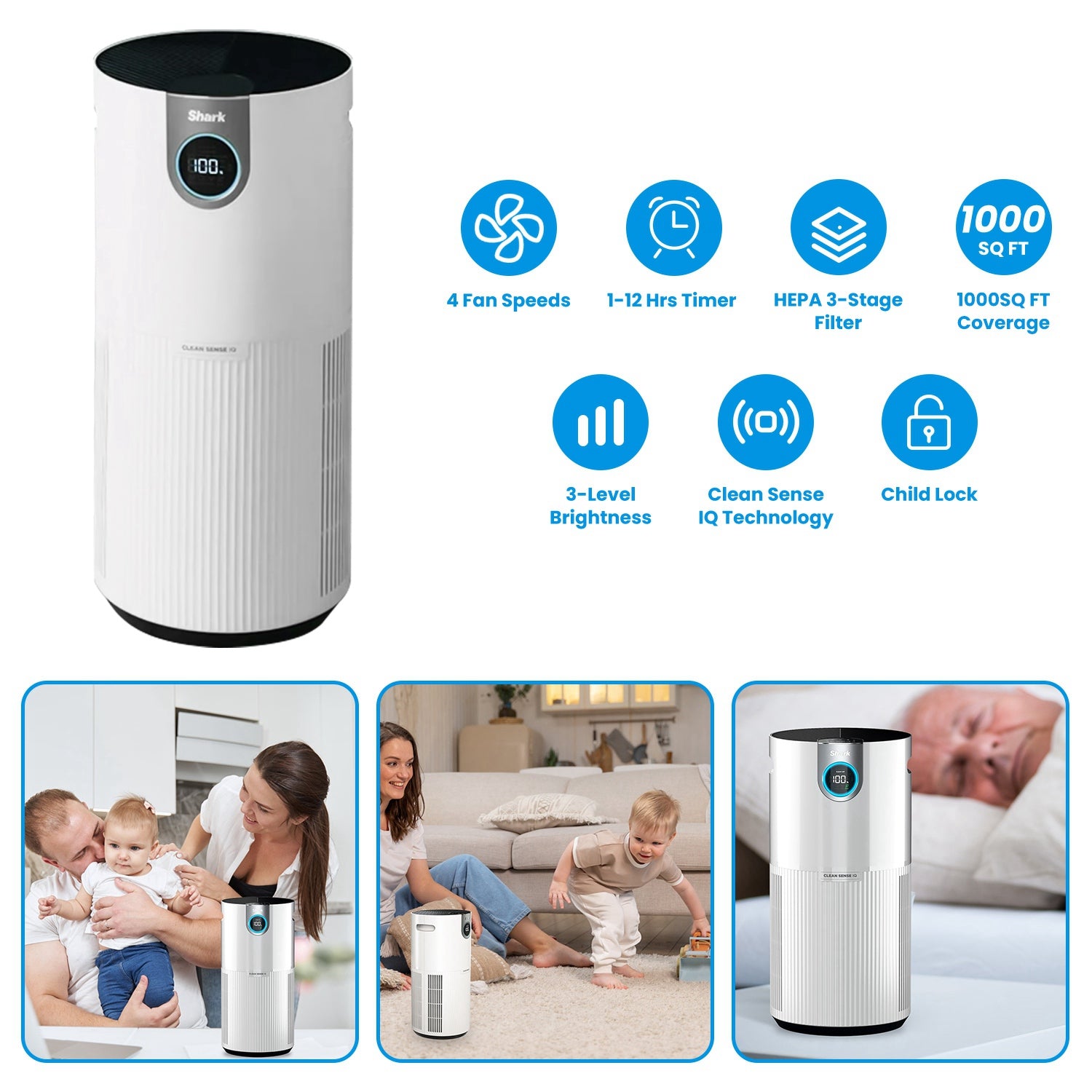 Shark HP200 Air Purifier with True HEPA Air Filter Covers Up To 1000sq ft with 4 Fan Speeds Auto Modes Removes Smoke Dust Allergens Pollutants