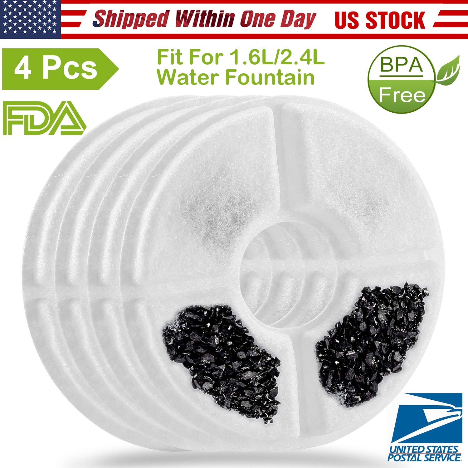 4Pcs Pet Cat Water Fountain Replacement Filters Active Carbon Filter for 1.6L/2.4L Pet Fountain Dispenser Waterer