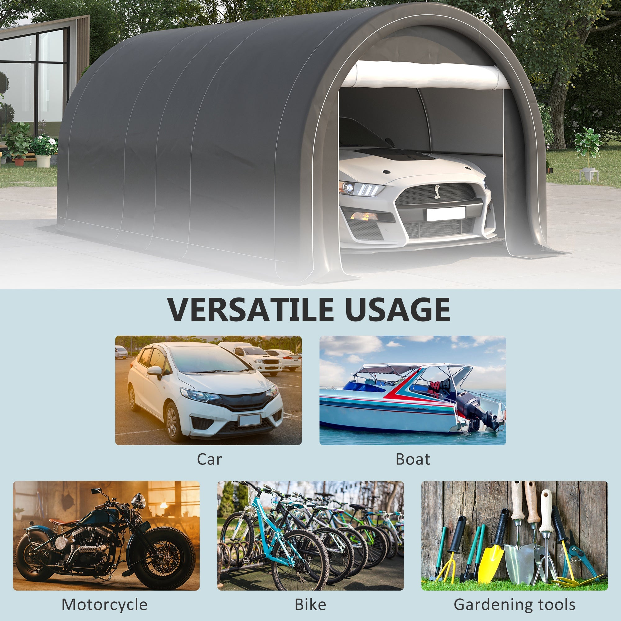 Outsunny Carport 16'x10' Heavy Duty Garage Storage Tent with Zippered Door Anti-UV PE Cover