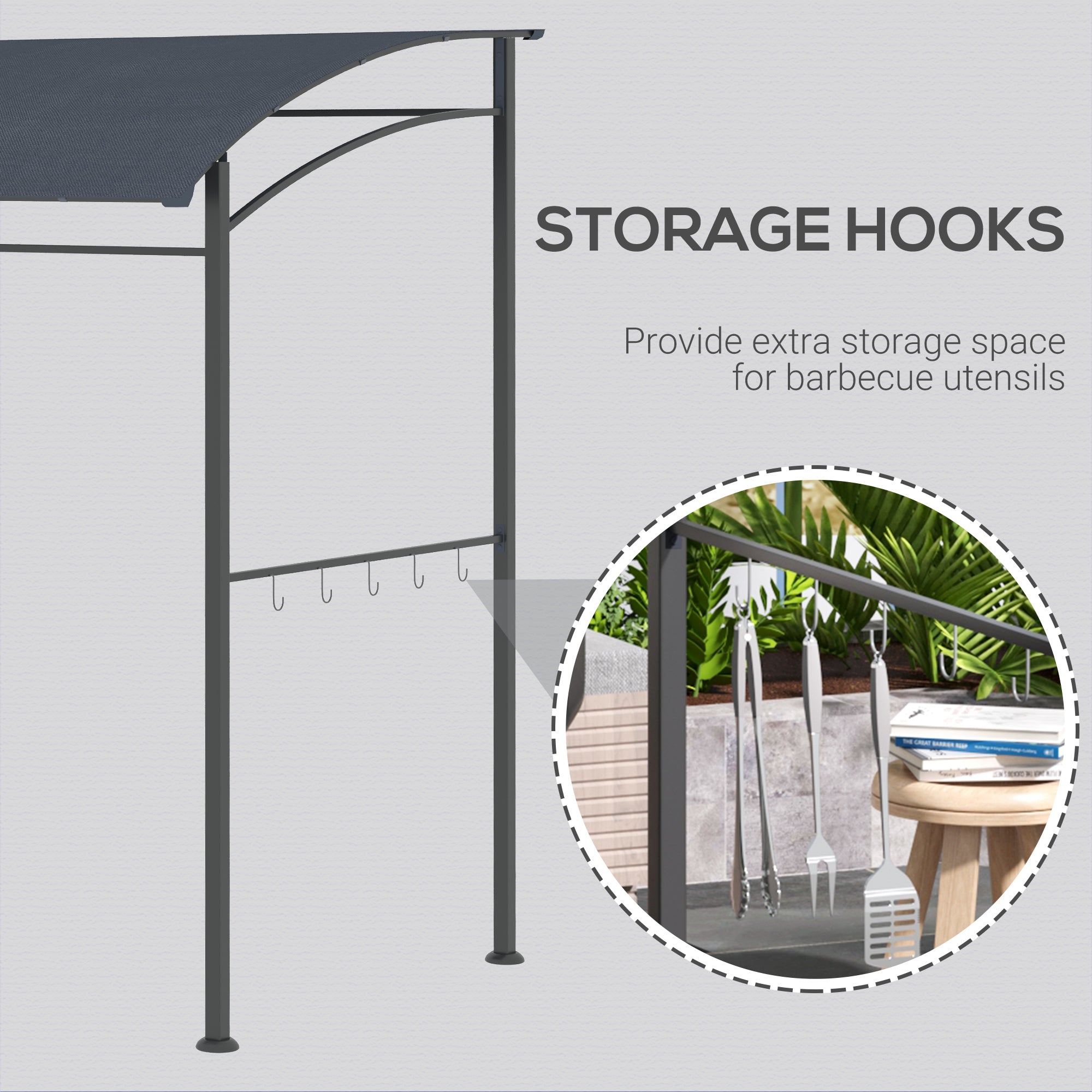 Outsunny BBQ Grill Gazebo 7'x5', Outdoor Tent with Metal Frame, Canopy, Hooks, Sun Shade