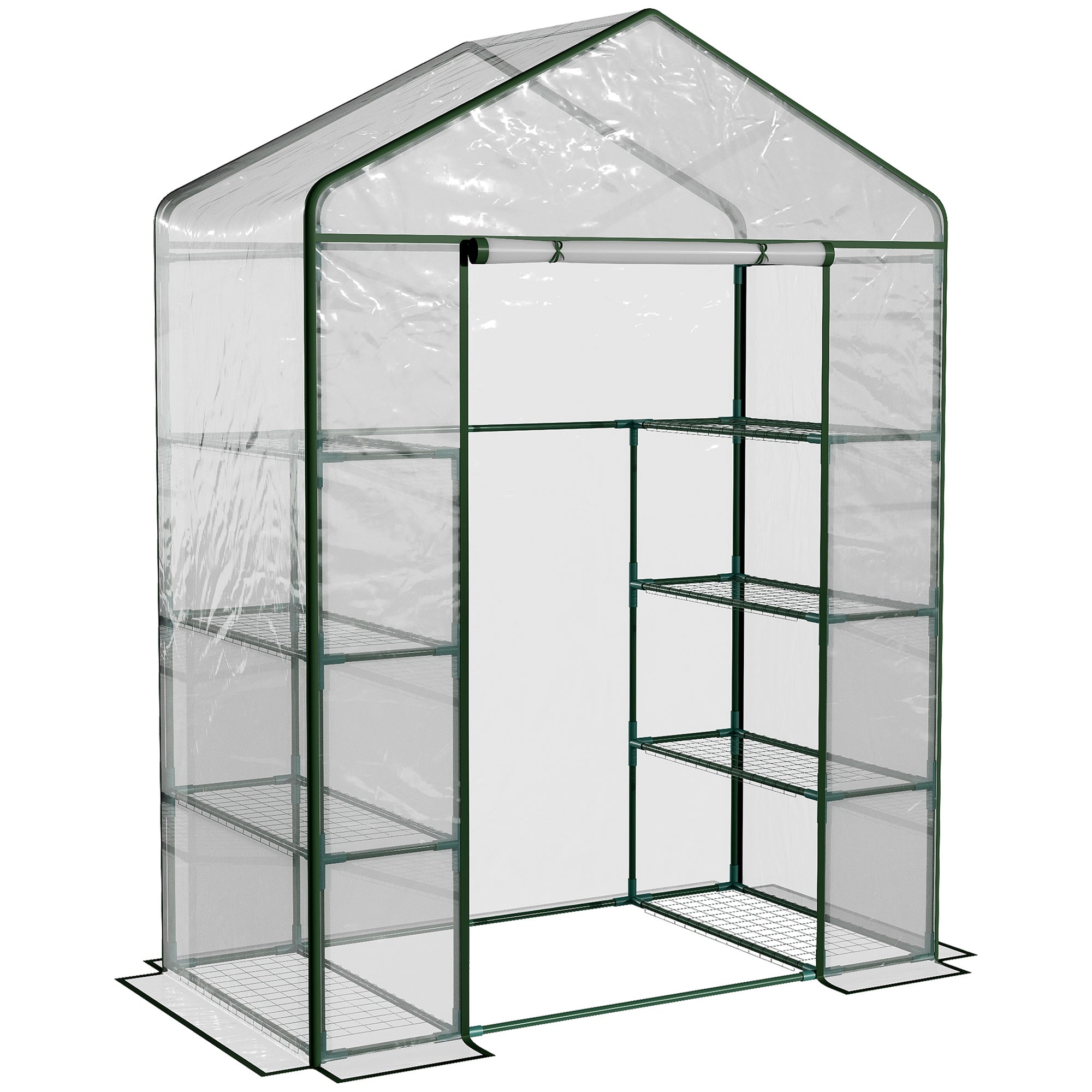 Outsunny Portable Walk-In Garden Plant Greenhouse 56" 4 Shelves Zipper Door Grow Vegetables Flowers Climate Transparent