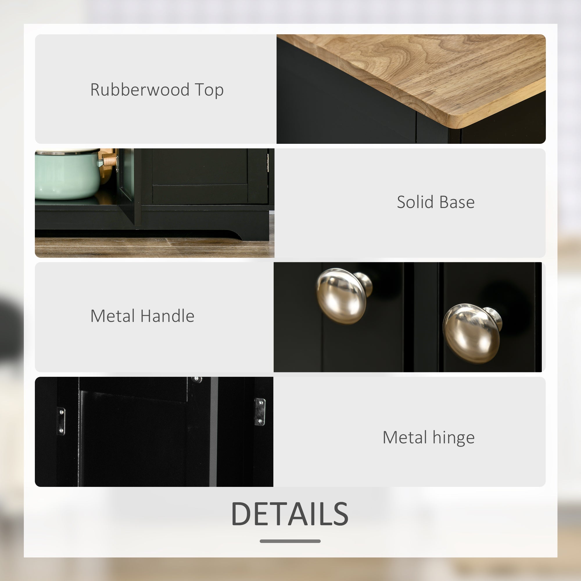 HOMCOM Black Rubberwood Buffet Cabinet: Modern Sideboard with Storage Cabinets, Drawers and Adjustable Shelves for Living Room