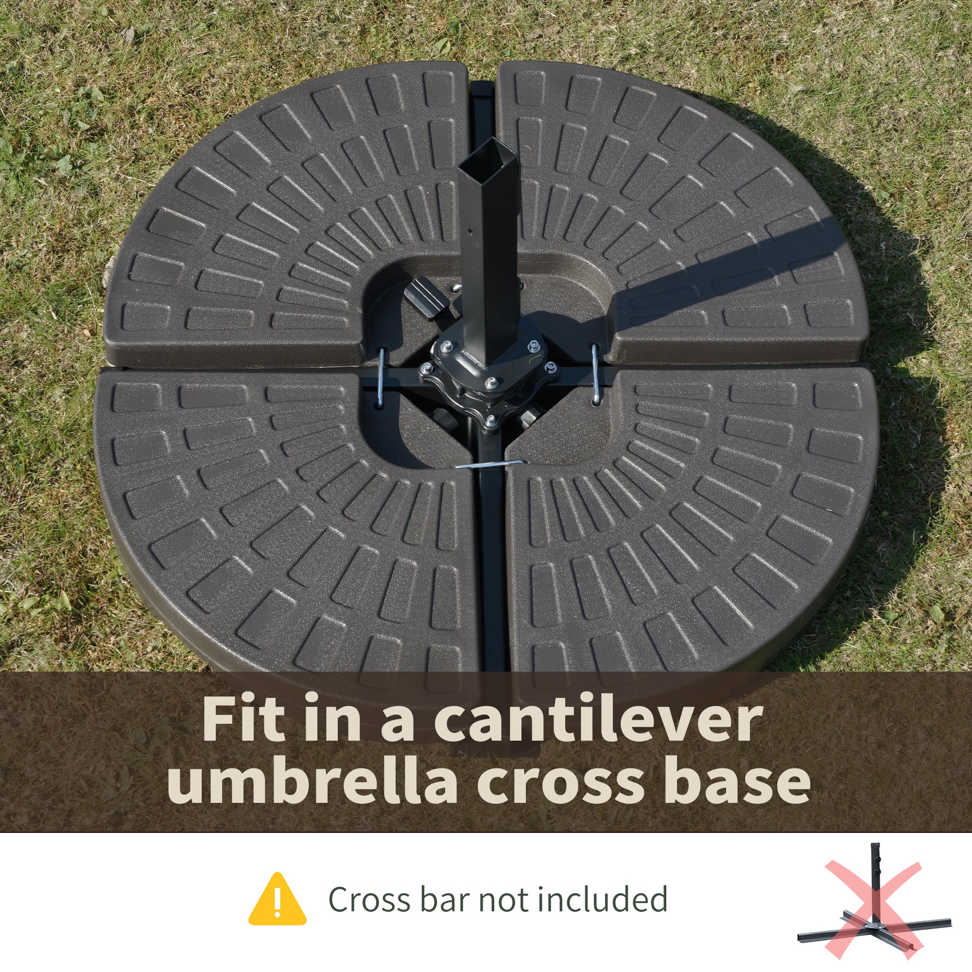 Outsunny Cantilever Umbrella Base: 4-Piece Circular Water/Sand Fillable Stand with Carry Handles